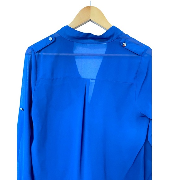 Royal blue, long sleeve, sheer blouse - Picture 2 of 2